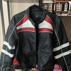 wild fable Black, White & Red Faux Leather Moto Jacket